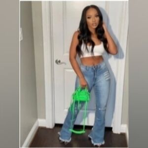 Loverly Fit - Distressed High Waist Flare Jeans - Size 15